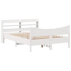 Bedframe met hoofdbord massief grenenhout wit 150×200 cm Bedframe met hoofdbord massief grenenhout wit 150×200 cm