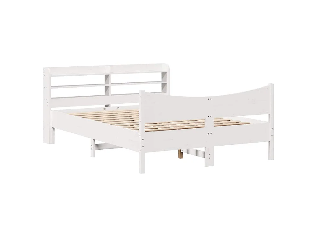 Bedframe met hoofdbord massief grenenhout wit 150x200 cm