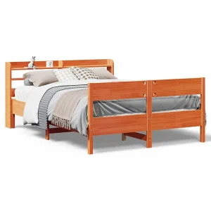 Bedframe zonder matras massief grenenhout wasbruin 140×200 cm Bedframe zonder matras massief grenenhout wasbruin 140×200 cm