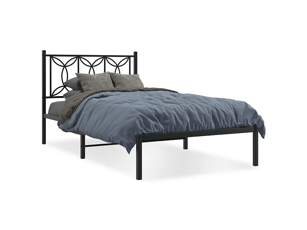 Bedframe met hoofdbord metaal zwart 100x200 cm