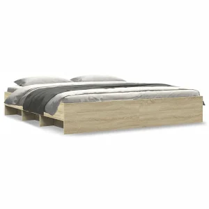 Bedframe bewerkt hout sonoma eikenkleurig 200×200 cm Bedframe bewerkt hout sonoma eikenkleurig 200×200 cm