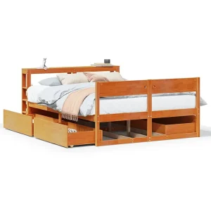 Bedframe zonder matras massief grenenhout wasbruin 150×200 cm