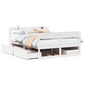 Bedframe zonder matras massief grenenhout wit 120×200 cm