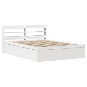 Bedframe met hoofdbord massief grenenhout wit 140×190 cm