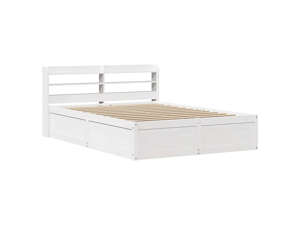 Bedframe met hoofdbord massief grenenhout wit 140x190 cm