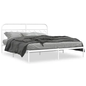 Bedframe met hoofdbord metaal wit 183×213 cm Bedframe met hoofdbord metaal wit 183×213 cm