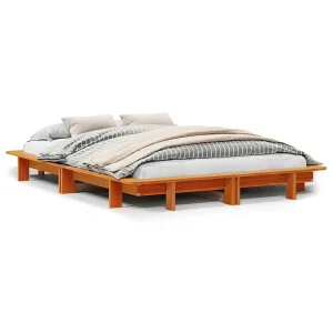 Bedframe zonder matras massief grenenhout wasbruin 135×190 cm Bedframe zonder matras massief grenenhout wasbruin 135×190 cm