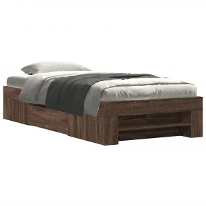 Bedframe zonder matras bewerkt hout bruin eikenkleur 100×200 cm Bedframe zonder matras bewerkt hout bruin eikenkleur 100×200 cm