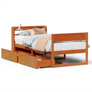 Bedframe zonder matras massief grenenhout wasbruin 100×200 cm Bedframe zonder matras massief grenenhout wasbruin 100×200 cm