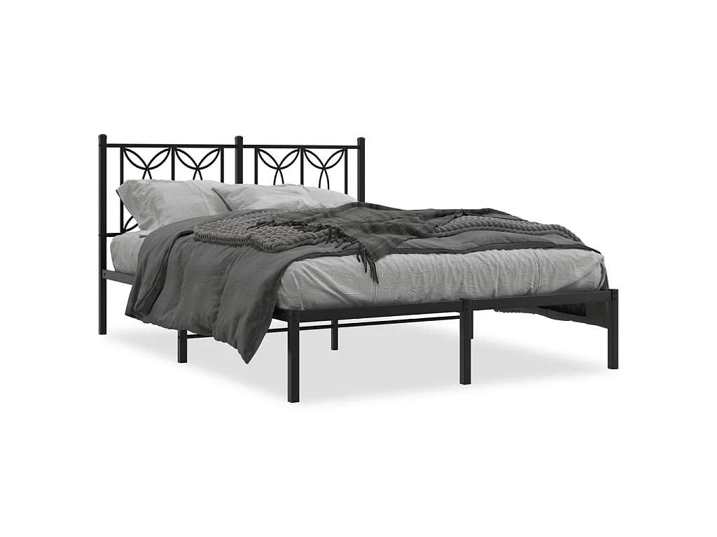 Bedframe met hoofdbord metaal zwart 140x190 cm
