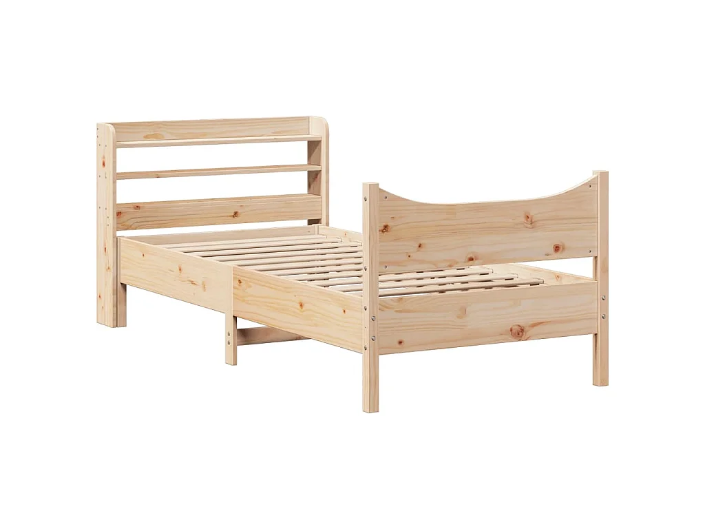 Bedframe met hoofdbord massief grenenhout 75x190 cm