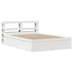 Bedframe met hoofdbord massief grenenhout wit 120×190 cm