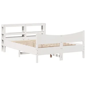 Bedframe met hoofdbord massief grenenhout wit 140×190 cm