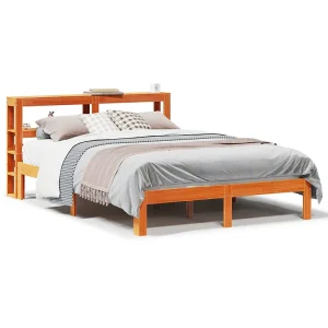Bedframe zonder matras massief grenenhout wasbruin 120×190 cm