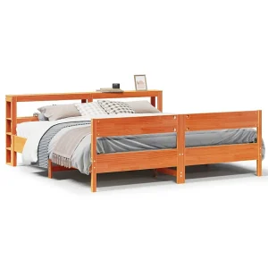 Bedframe zonder matras massief grenenhout wasbruin 200×200 cm
