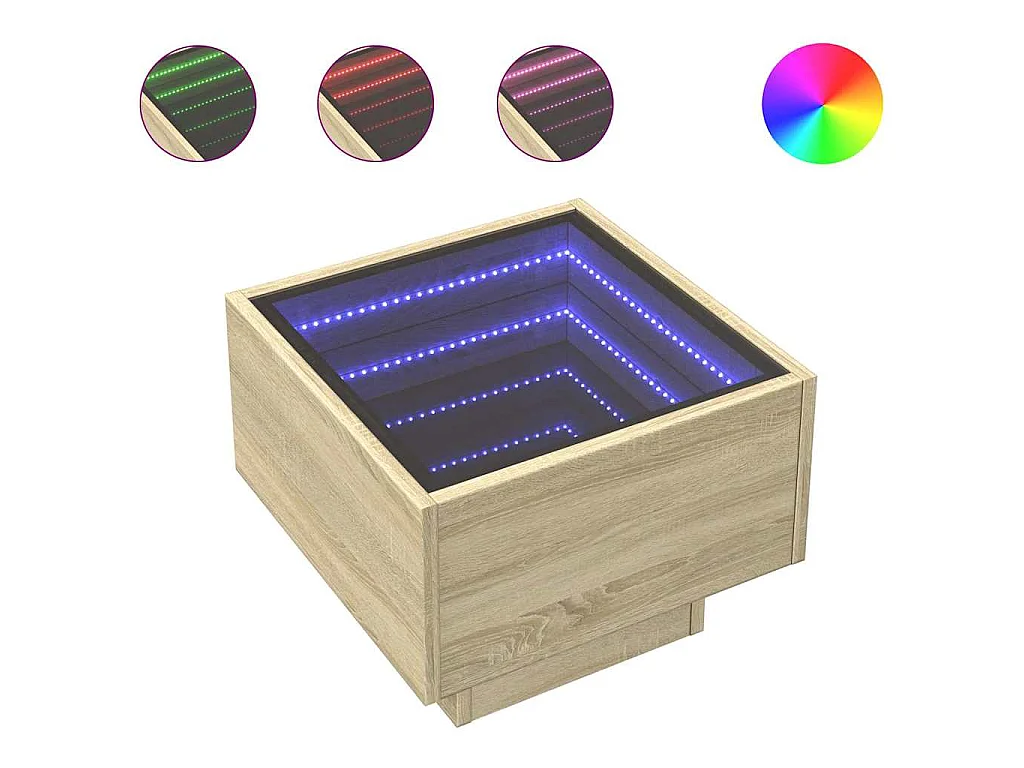 Bijzettafel met LED 40x40x30 cm bewerkt hout sonoma eikenkleur