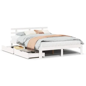 Bedframe met lades massief grenenhout wit 140×190 cm Bedframe met lades massief grenenhout wit 140×190 cm