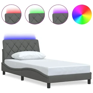 Bedframe met LED zonder matras 100×200 cm stof donkergrijs Bedframe met LED zonder matras 100×200 cm stof donkergrijs