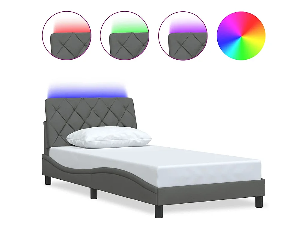 Bedframe met LED zonder matras 100x200 cm stof donkergrijs