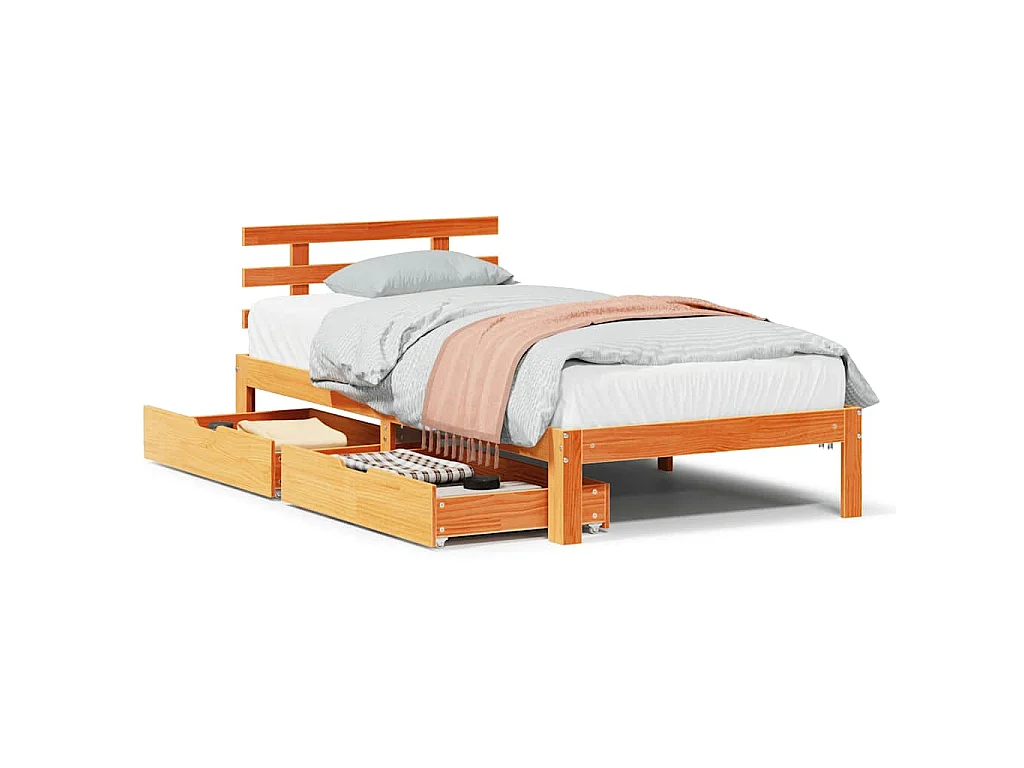 Bedframe met lades massief grenenhout wasbruin 75x190 cm