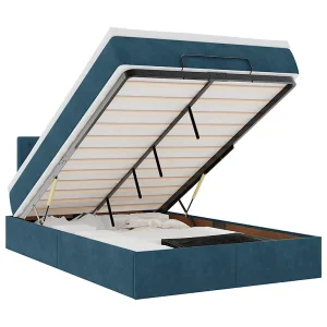 Bed poef met matras 120×190 cm fluweel donkerblauw Bed poef met matras 120×190 cm fluweel donkerblauw