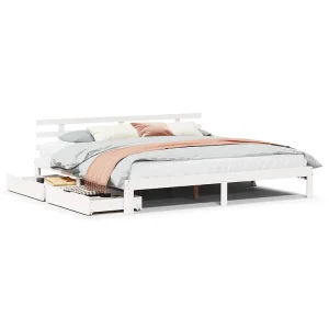 Bedframe met lades massief grenenhout wit 180×200 cm Bedframe met lades massief grenenhout wit 180×200 cm