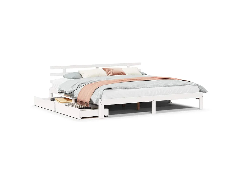 Bedframe met lades massief grenenhout wit 180x200 cm
