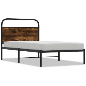 Bedframe zonder matras bewerkt hout gerookt eiken 100×190 cm Bedframe zonder matras bewerkt hout gerookt eiken 100×190 cm