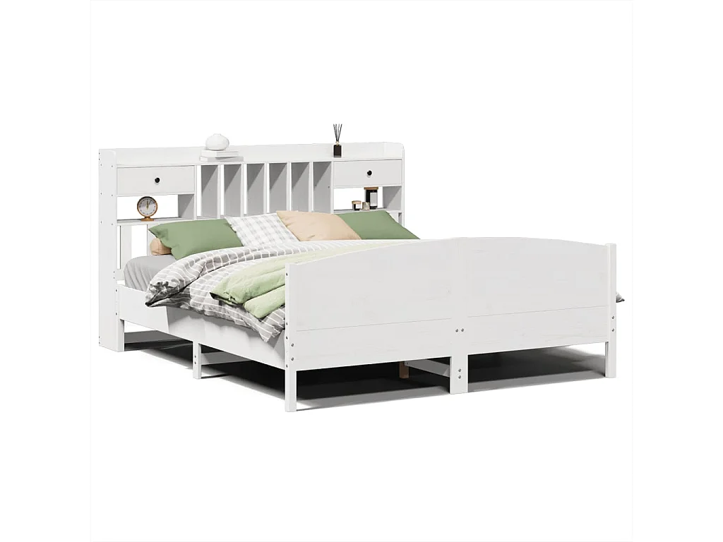Bed met boekenkast zonder matras grenenhout wit 180x200 cm
