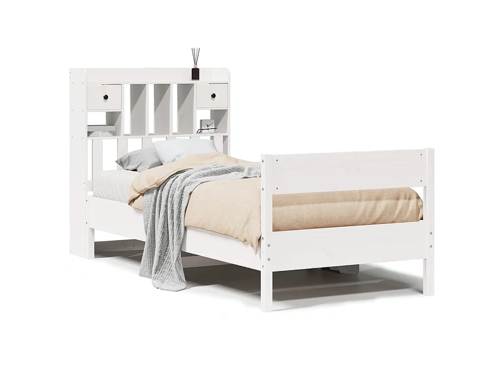 Bed met boekenkast zonder matras grenenhout wit 75x190 cm