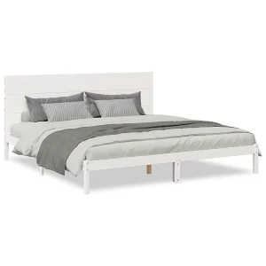 Bedframe extra lang zonder matras massief hout wit 200×220 cm Bedframe extra lang zonder matras massief hout wit 200×220 cm
