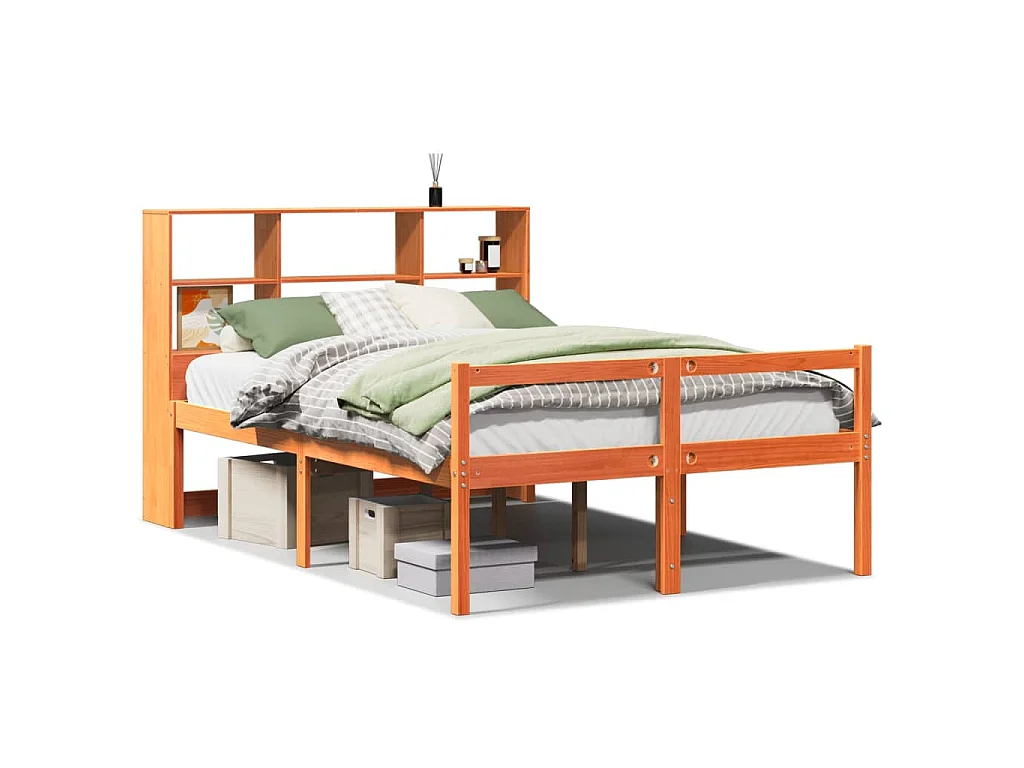 Bed met boekenkast zonder matras hout wasbruin 135x190 cm