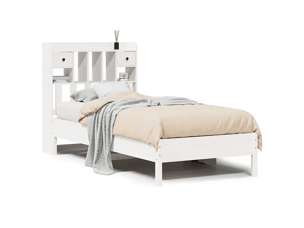 Bed met boekenkast zonder matras grenenhout wit 90x200 cm