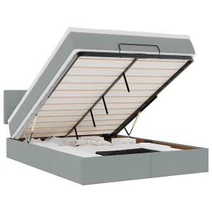 Bed poef met matras en LED's stof 140×190 cm lichtgrijs Bed poef met matras en LED's stof 140×190 cm lichtgrijs