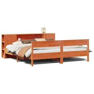 Bed met boekenkast zonder matras grenenhout wasbruin 200×200 cm Bed met boekenkast zonder matras grenenhout wasbruin 200×200 cm