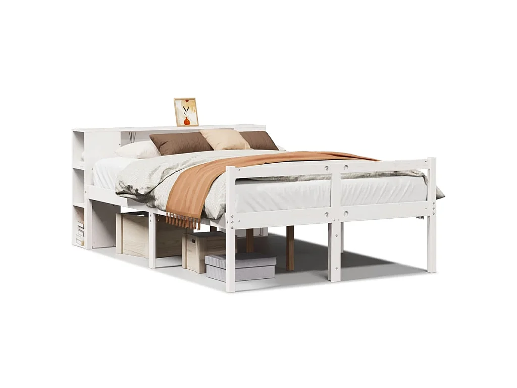 Bed met boekenkast zonder matras grenenhout wit 150x200 cm