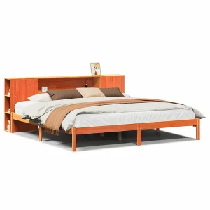 Bed met boekenkast zonder matras grenenhout wasbruin 200×200 cm Bed met boekenkast zonder matras grenenhout wasbruin 200×200 cm