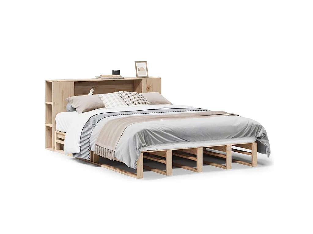 Bed met boekenkast zonder matras massief hout 135x190 cm