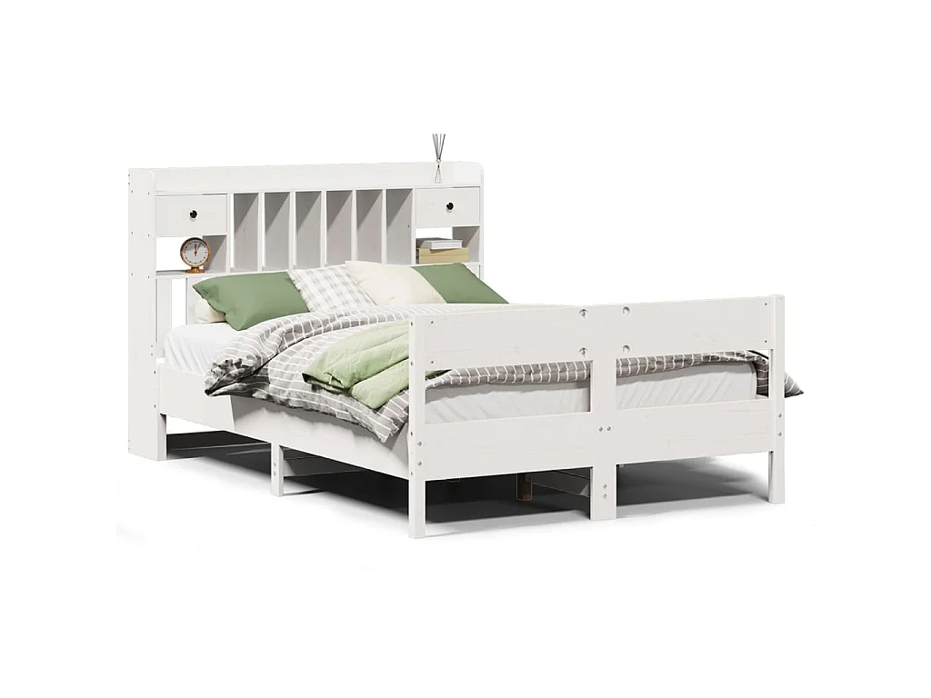Bed met boekenkast zonder matras grenenhout wit 140x190 cm