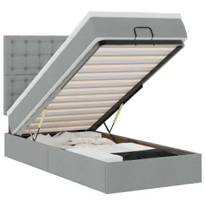 Bed met matras 90×200 cm stof lichtgrijs Bed met matras 90×200 cm stof lichtgrijs