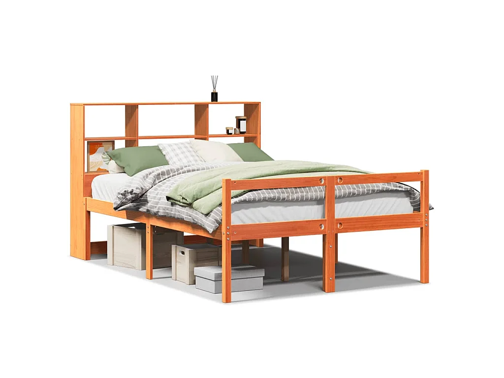 Bed met boekenkast zonder matras hout wasbruin 160x200 cm