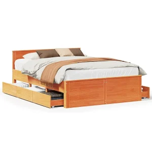 Bedframe zonder matras met hoofdbord hout wasbruin 150×200 cm Bedframe zonder matras met hoofdbord hout wasbruin 150×200 cm