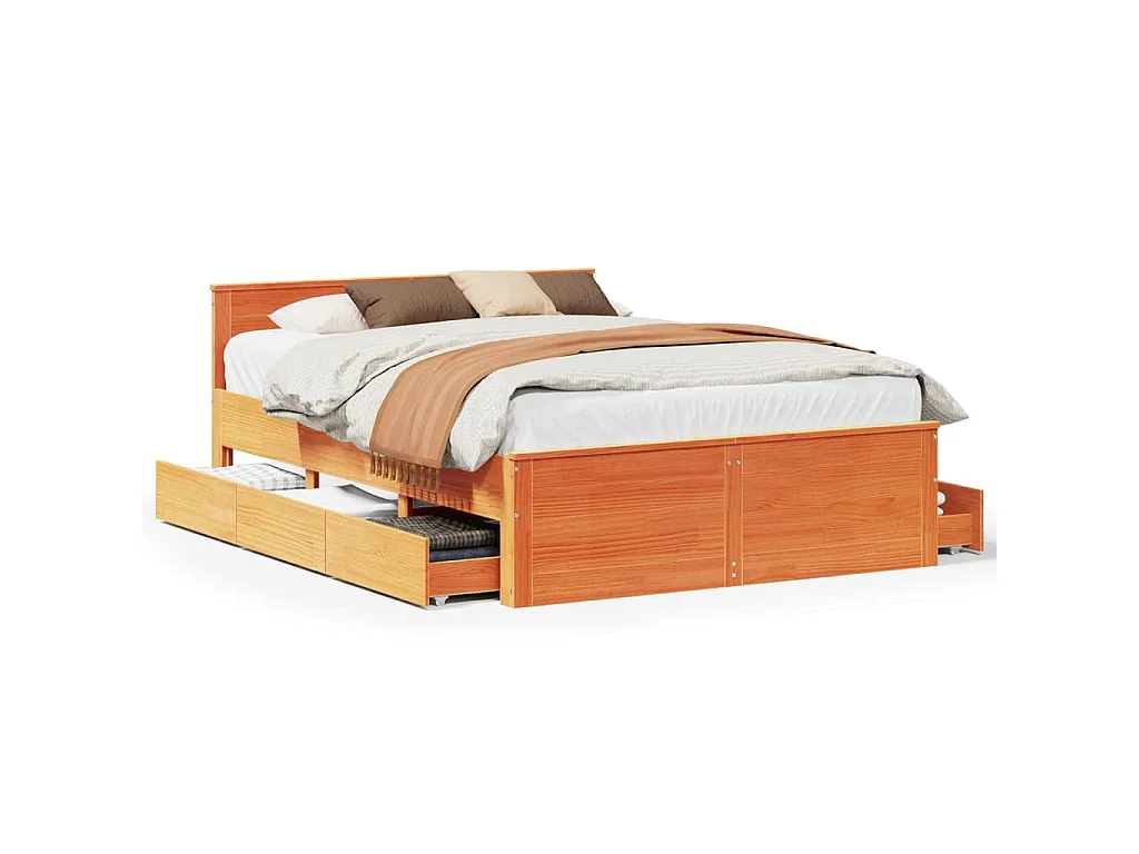 Bedframe zonder matras met hoofdbord hout wasbruin 150x200 cm