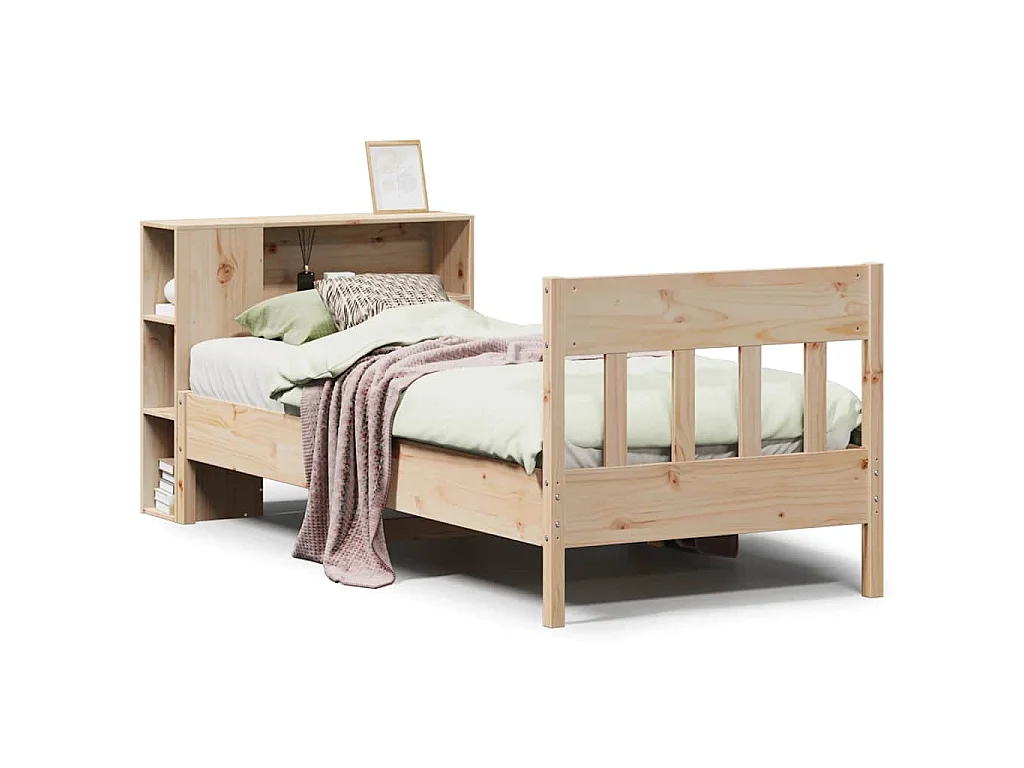 Bed met boekenkast zonder matras massief grenenhout 75x190 cm