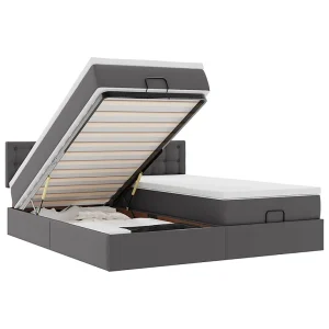 Bed poef met matrassen en LED's 180x200cm kunstleer grijs Bed poef met matrassen en LED's 180x200cm kunstleer grijs