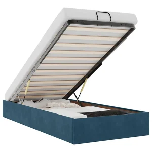 Bedframe zonder matras 90×200 cm fluweel donkerblauw Bedframe zonder matras 90×200 cm fluweel donkerblauw