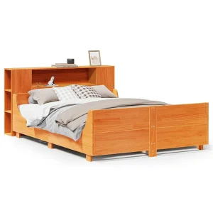 Bedframe zonder matras massief grenenhout wasbruin 140×200 cm