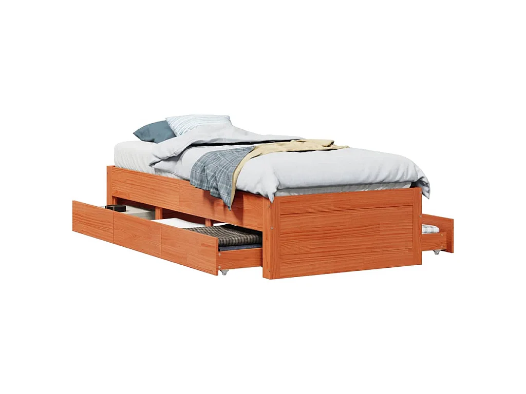Bedframe zonder matras met lades grenenhout wasbruin 90x200 cm