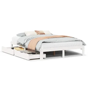 Bedframe met lades massief grenenhout wit 120×200 cm Bedframe met lades massief grenenhout wit 120×200 cm