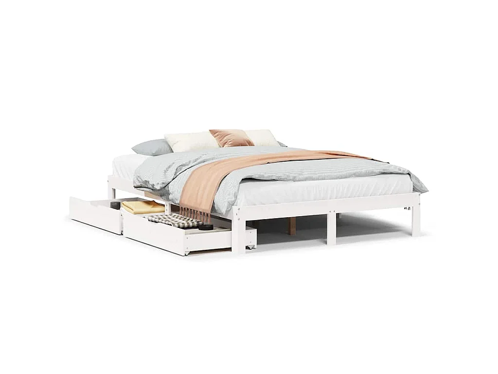 Bedframe met lades massief grenenhout wit 120x200 cm
